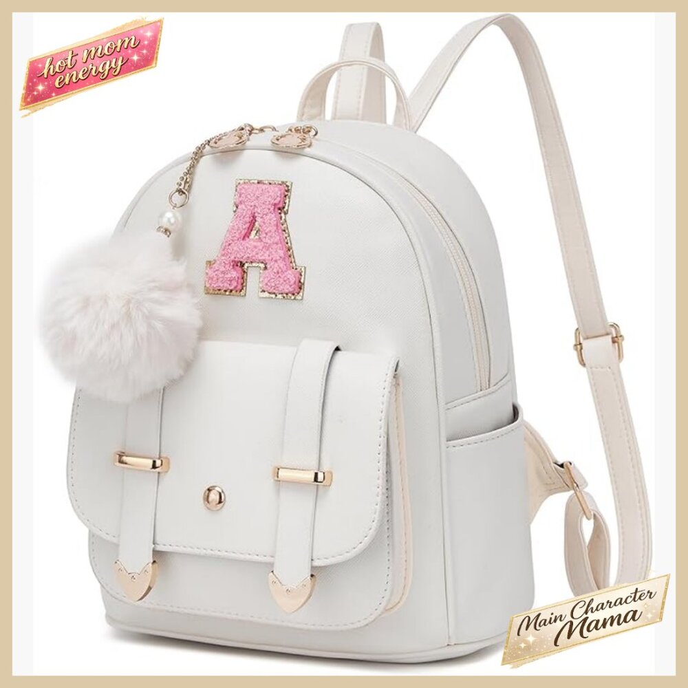 Personalized Letter Mini Backpack PU Leather Adju… - image 1